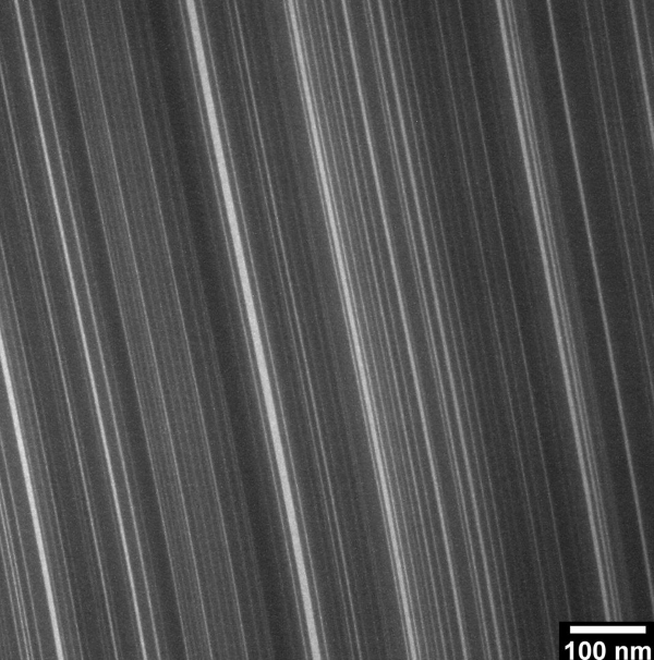 TEM images of fabricated test sample with minimum linewidths 1.5 nm